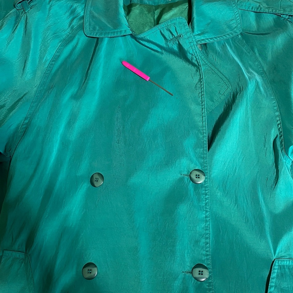 FORCASTER of BOSTON Women's Fully Lined Long Classic Belted Teal Trench Coat-7/8 - Picture 16 of 16